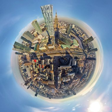 Varşova, Polonya - 23 Şubat 2019: Güzel panoramik hava dron görünümü 