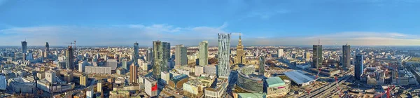 WARSAW, POLAND - FEBRUARY 23, 2019: Beautiful panoramic aerial drone view to the center of Warsaw City and "Zlota 44", residential skyscraper designed by American architect Daniel Libeskind — Stock Photo, Image