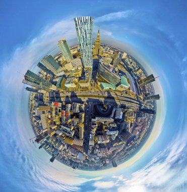 Varşova, Polonya - 23 Şubat 2019: Güzel panoramik hava dron görünümü 