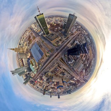 Varşova, Polonya - 23 Şubat 2019: Güzel panoramik hava dron görünümü 