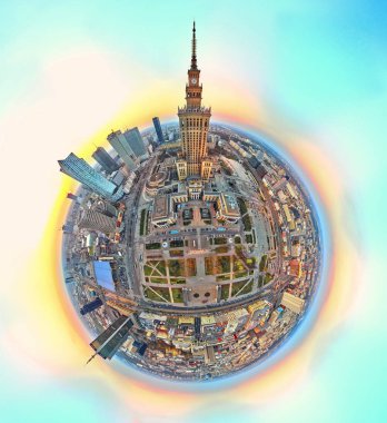 Varşova, Polonya - 07 Nisan 2019: Güzel panoramik hava drone görünümü 