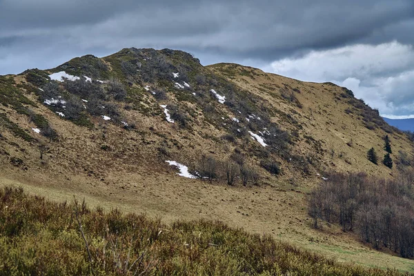 Una hermosa vista panorámica misteriosa del bosque en las montañas Bieszczady (Polonia) en una neblinosa primavera lluviosa El día de mayo, la naturaleza se siente sola - sin gente —  Fotos de Stock