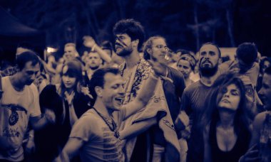 Bialobrzegi, Polonya-Temmuz 13-15, 2019: kişi Wibracje 3,0 Festival Polonya, en büyük farkındalık, müzik ve Polonya yaşam açık hava festivalleri hakkında tutkulu bir konser sırasında eğlenmek