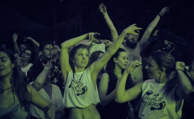 Bialobrzegi, Polonya-Temmuz 13-15, 2019: kişi Wibracje 3,0 Festival Polonya, en büyük farkındalık, müzik ve Polonya yaşam açık hava festivalleri hakkında tutkulu bir konser sırasında eğlenmek