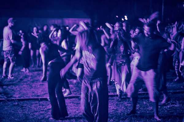 BIALOBRZEGI, POLAND - JULY 13-15, 2019: People having fun during concert on the Wibracje 3.0 Festival Poland, one of the biggest awareness, music and passionate about life open air festivals in Poland — Stock Photo, Image