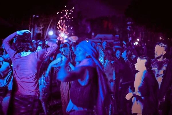 BIALOBRZEGI, POLAND - JULY 13-15, 2019: People having fun during concert on the Wibracje 3.0 Festival Poland, one of the biggest awareness, music and passionate about life open air festivals in Poland — Stock Photo, Image