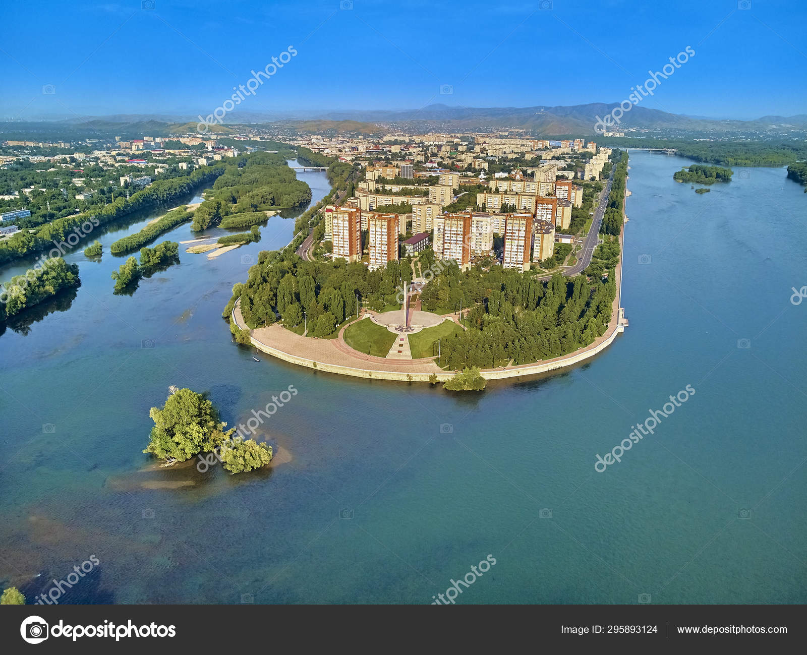 Ust Kamenogorsk Kazakhstan August 08 Beautiful Panoramic Aerial Drone View To The Confluence Of The Rivers Irtysh And Ulba In Ust Kamenogorsk Oskemen Qazaqstan Stock Editorial Photo C Udmurd