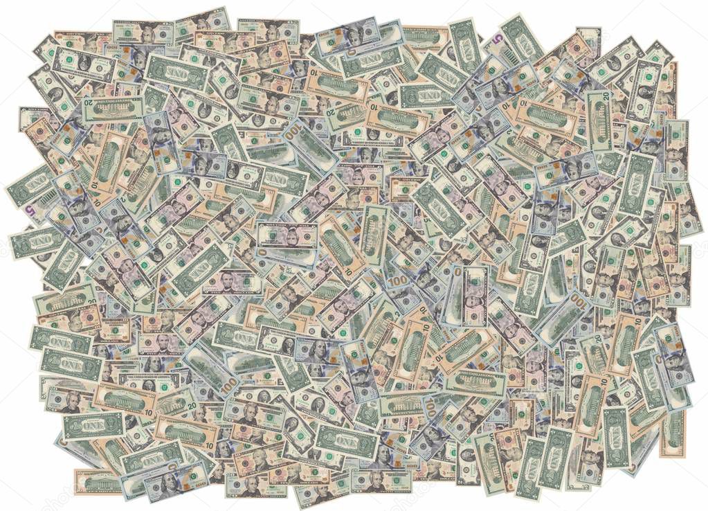 Pattern - a solid carpet - from banknotes of various face values of the American currency - US dollars (USD)