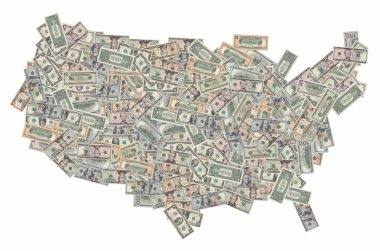 Amerika Birleşik Devletleri haritası Amerikan doları banknotlarıyla oluşturuldu. 