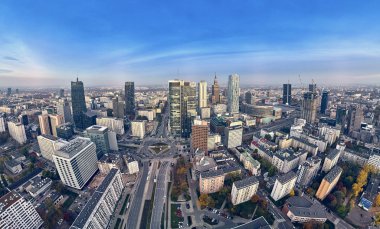 Panorama cityscape Varşova modern şehir, Pkin ve 