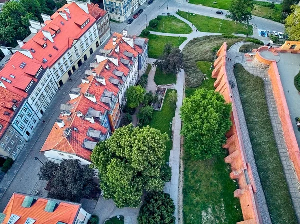 Prachtig Panoramisch Uitzicht Vanuit Drone Warschau Oude Stad Stare Miasto — Stockfoto