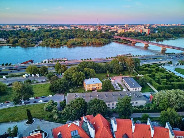 Gyönyörű Panorámás Drón Kilátás Varsó Óvárosára Stare Miasto Legrégebbi Kerület — Stock Fotó