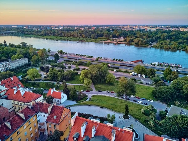 Prachtig Panoramisch Uitzicht Vanuit Drone Warschau Oude Stad Stare Miasto — Stockfoto