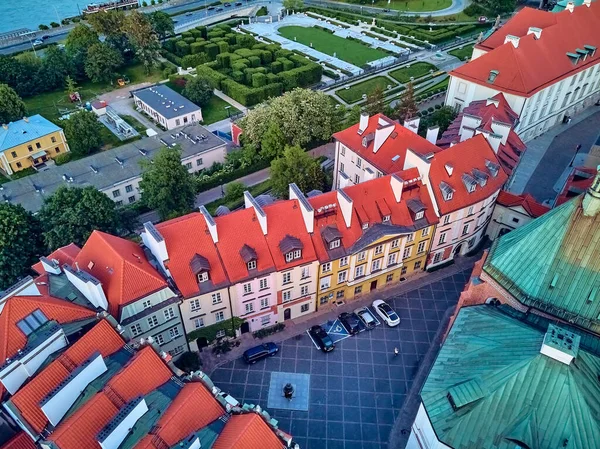 Prachtig Panoramisch Uitzicht Vanuit Drone Warschau Oude Stad Stare Miasto — Stockfoto