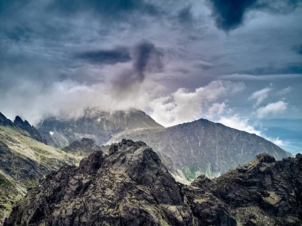 Schöne Panoramische Drohnenaufnahme Des Berges Nationalpark Hohe Tatra Nordslowakei Europa — Stockfoto