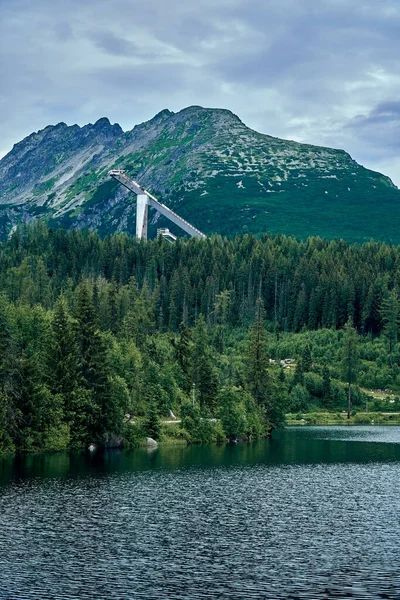 Panoramatický Výhled Horské Jezero Národním Parku Vysoké Tatry Štrbské Pleso — Stock fotografie
