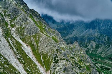 National Park High Tatra 'daki dağın güzel panoramik hava aracı görüntüsü. Kuzey Slovakya, Avrupa, AB. Güzel dünya.