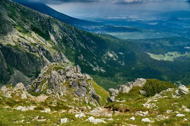 Strbske Pleso Gölü 'nün güzel panoramik manzarası, Slovakya' nın kuzeyindeki High Tatras, Avrupa ve AB 'de en sevilen turizm beldesi. Güzel dünya.