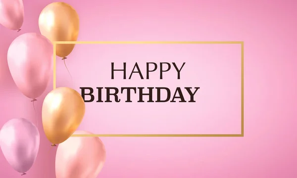 Altın ve pembe gerçekçi balon metin mutlu yıllar ile pembe arka plan üzerinde helyum dolu. Davetiye.