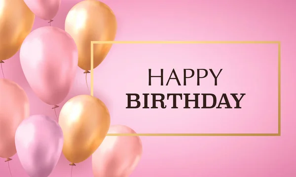 Altın ve pembe gerçekçi balon metin mutlu yıllar ile pembe arka plan üzerinde helyum dolu. Davetiye.
