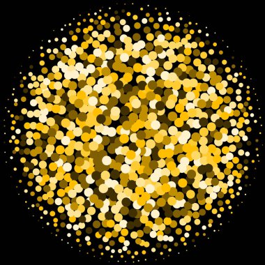 Siyah arka planda lüks yuvarlak Glitter altın. Altın Glitter daire, yuvarlak ve elmas parçacıklar. Logo için Glitter ile şablon, greetind kart, sertifika, hediye kuponu ve kapakları.