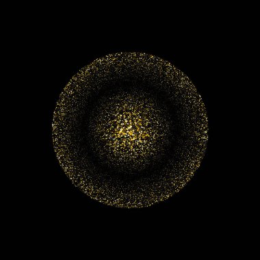 Siyah arka planda Glitter lüks yuvarlak altın. Altın Glitter daire, yuvarlak ve elmas parçacıklar. Logo için Glitter ile şablon, greetind kart, sertifika, hediye kuponu ve kapakları.