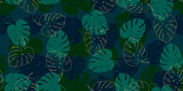 Monstera verde tropical fundo padrão vetor sem costura. Papel de parede exótico — Vetor de Stock