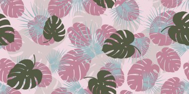 Monstera yeşillik arka plan ile Retro Monstera tropikal Dikişsiz vektör deseni. Egzotik duvar kağıdı