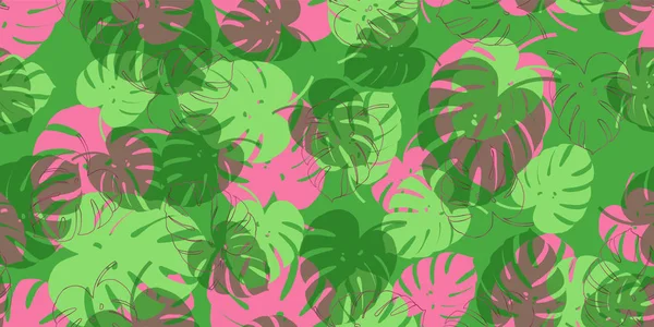 Padrão de verão vetor tropical sem emenda exótico com fundo de folhagem de monstera. Papel de parede exótico — Vetor de Stock