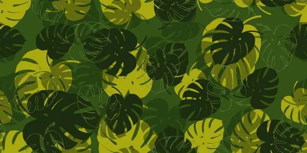 Verde monstera tropical sem emenda vetor padrão de fundo. Papel de parede exótico — Vetor de Stock