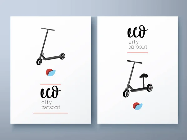 Kart tekme scooter araba paylaşımı. Scooter'ı it. Ekoloji taşıma kavramı. Eko şehir taşımacılığı. Vektör İllüstrasyonu