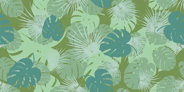 Fondo de patrón vectorial sin costura follaje tropical verde. Fondo de pantalla exótico — Vector de stock