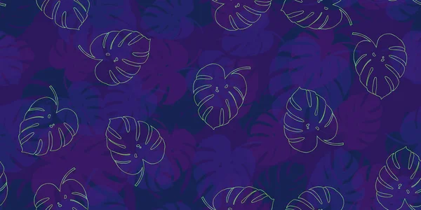 バイオレット熱帯モンスターシームレスベクトルパターン背景。エキゾチックな壁紙 — ストックベクタ