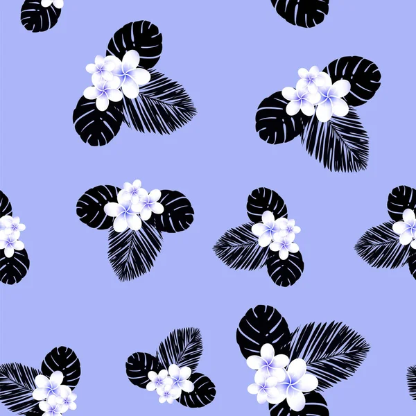 Seamless vector tropical pattern. Plumeria, frangipani. Exotic vector beach wallpaper seamless pattern. — Stock Vector
