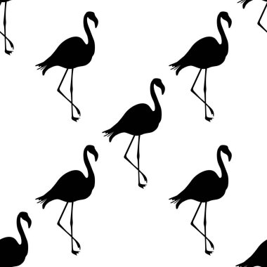 Dikişsiz Flamingo desen vektör illüstrasyon. Siyah flamingolar deseni. Yaz duvar kağıdı arka plan, karikatür vektör illüstrasyon.