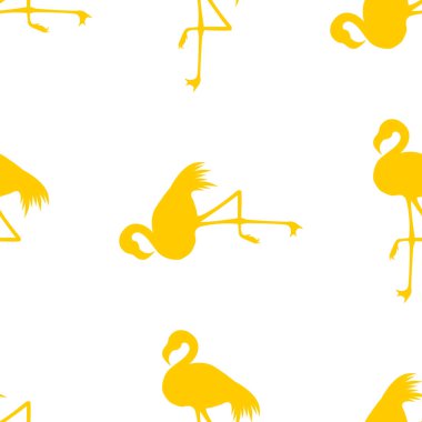 Dikişsiz Flamingo desen vektör illüstrasyon. Sarı flamingolar desen beyaz arka plan. Yaz duvar kağıdı arka plan, karikatür vektör illüstrasyon.
