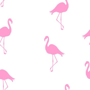 Dikişsiz Flamingo desen vektör illüstrasyon. Pembe flamingolar desen beyaz arka plan. Yaz duvar kağıdı arka plan, karikatür vektör illüstrasyon.
