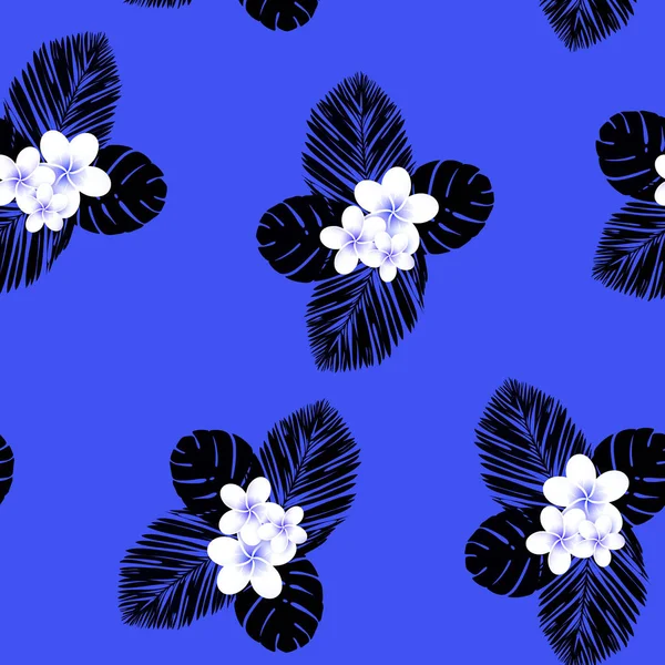 Patrón tropical vectorial sin fisuras. Plumeria, frangipani. Vector exótico playa fondo de pantalla patrón sin costuras . — Vector de stock