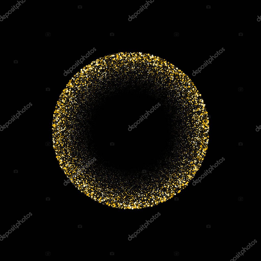 Luxury round glitter golden on black background. Gold glitter circle, round and diamond particles. For logo, greetind card, certificate, gift voucher and covers.