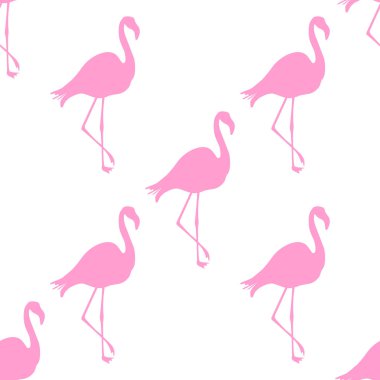 Dikişsiz Flamingo desen vektör illüstrasyon. Pembe flamingolar desen beyaz arka plan. Yaz duvar kağıdı arka plan, karikatür vektör illüstrasyon.