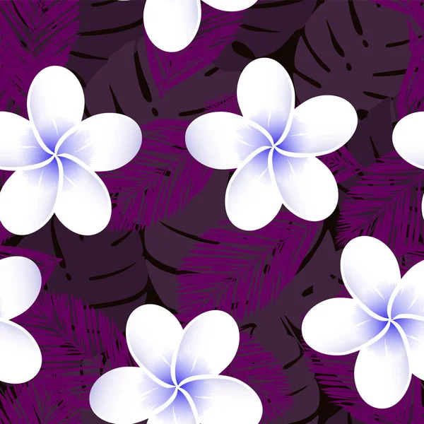 Patrón tropical vectorial sin fisuras. Plumeria, frangipani. Vector exótico playa fondo de pantalla patrón sin costuras . — Archivo Imágenes Vectoriales