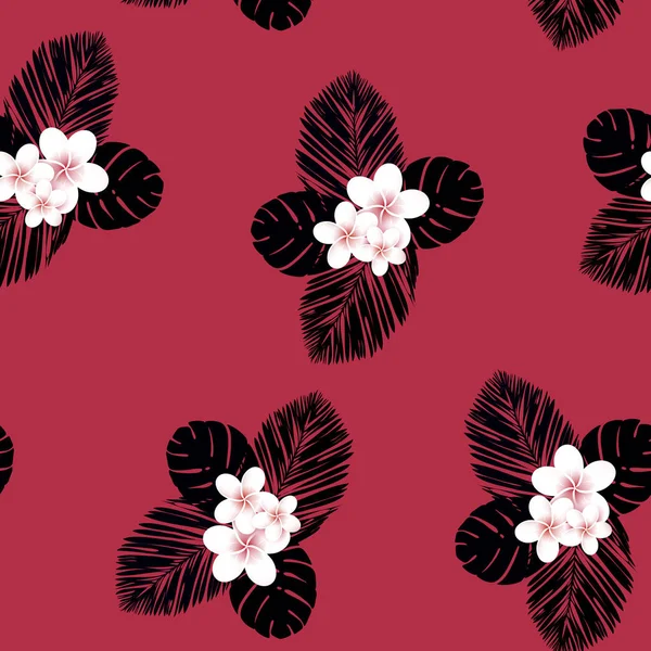 Patrón tropical vectorial sin fisuras. Plumeria, frangipani. Vector exótico playa fondo de pantalla patrón sin costuras . — Archivo Imágenes Vectoriales