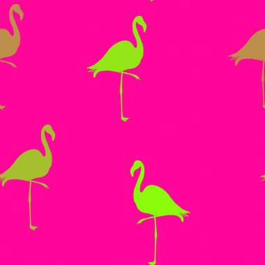 Dikişsiz Flamingo desen vektör illüstrasyon. Pembe flamingolar desen Neon Yeşil arka plan. Yaz duvar kağıdı arka plan, karikatür vektör illüstrasyon.