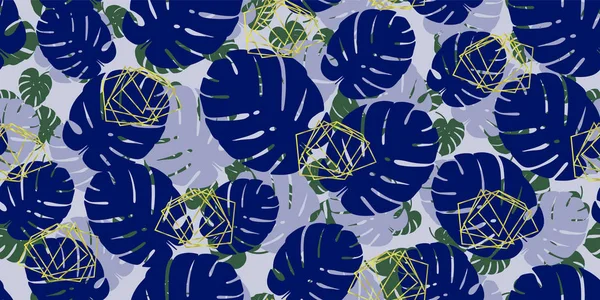 Monstera vert et bleu motif vectoriel tropical sans couture fond. Papier peint exotique — Image vectorielle