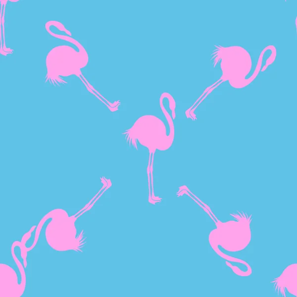 Ilustração vetorial de padrão de flamingo sem costura. Rosa flamingos padrão fundo azul. Papel de parede de verão Fundo, Desenhos animados . — Vetor de Stock