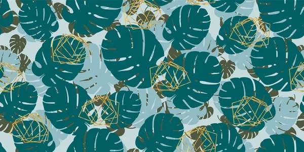 Monstera vert tropical sans couture motif vectoriel fond. Papier peint exotique — Image vectorielle