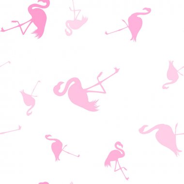 Dikişsiz Flamingo desen vektör illüstrasyon. Pembe flamingolar desen beyaz arka plan. Yaz duvar kağıdı arka plan, karikatür vektör illüstrasyon.