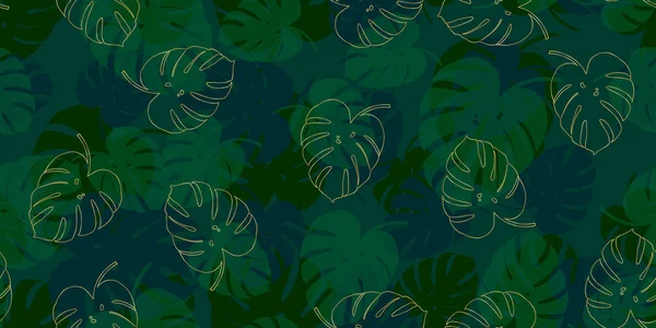 Тропические зеленые монстры бесшовный векторный фон. Экзотические обои — стоковый вектор