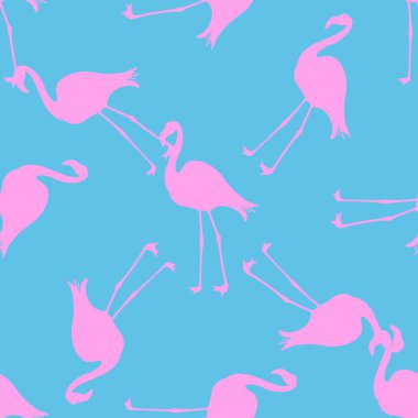 Dikişsiz Flamingo desen vektör illüstrasyon. Pembe flamingolar model mavi arka plan. Yaz duvar kağıdı arka plan, karikatür.