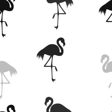 Dikişsiz Flamingo desen vektör illüstrasyon. Siyah flamingolar deseni. Yaz duvar kağıdı arka plan, karikatür vektör illüstrasyon.